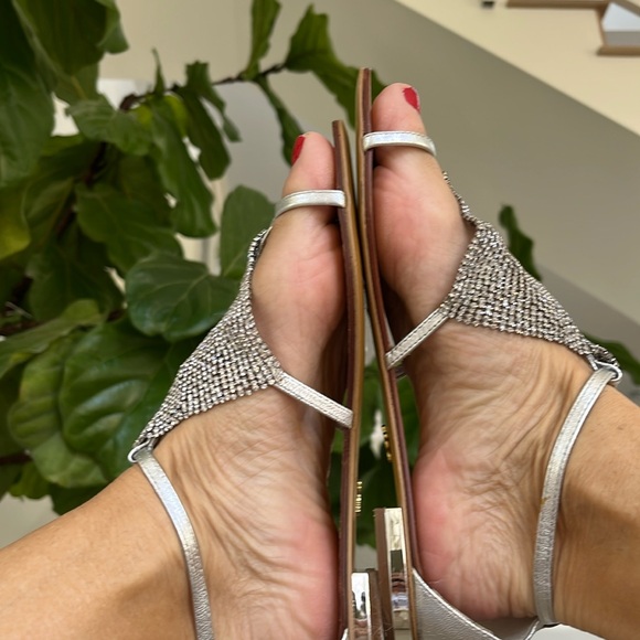 Free People New Lola Cruz Flat metallic Silver rhinestone sandal. Super Chic❤️🌈 - Picture 6 of 12